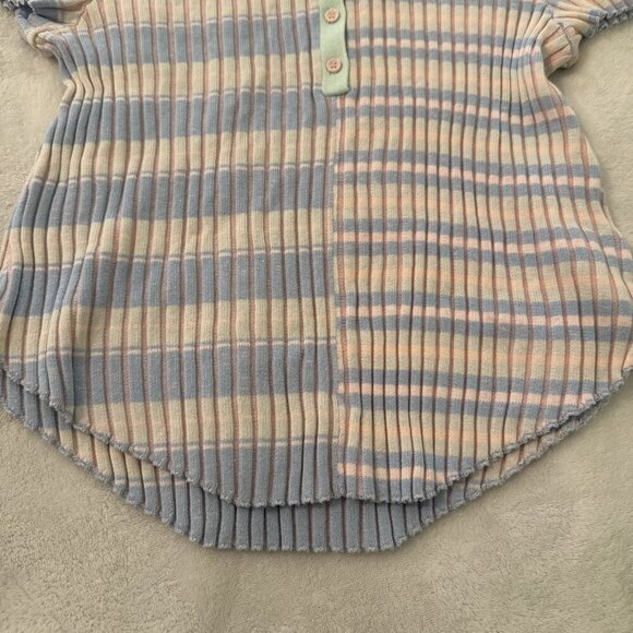 Frayed Denim Ribbed Collared Top Tennis Stripes 80s 90s Preppy Size Large - Picture 13 of 14